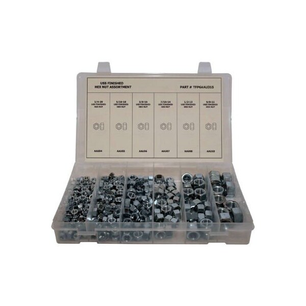 315 Piece Finished Hex Nut Assortment - 1/4" to 5/8" - Grade 2 - Coarse Thread